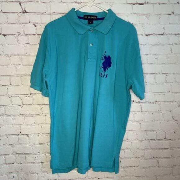 US Polo Assn‎ Shirt Men's Size L Short Sleeve Polo Big Pony Logo Number 3 Blue - Picture 1 of 10